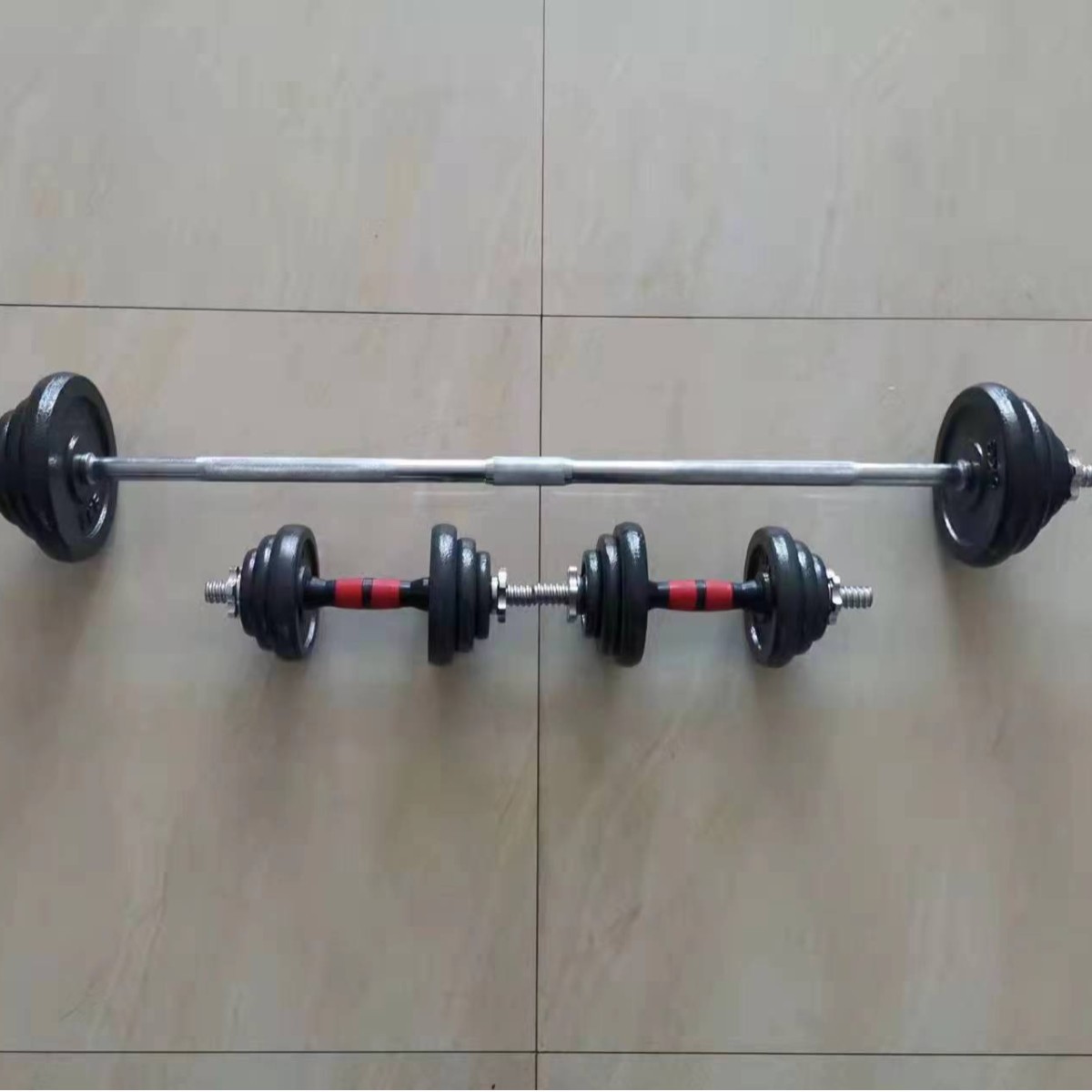 Fitness Paint-Coated Adjustable Dumbbell Set, Cast Iron Men's Weightlifting Barbell, Detachable