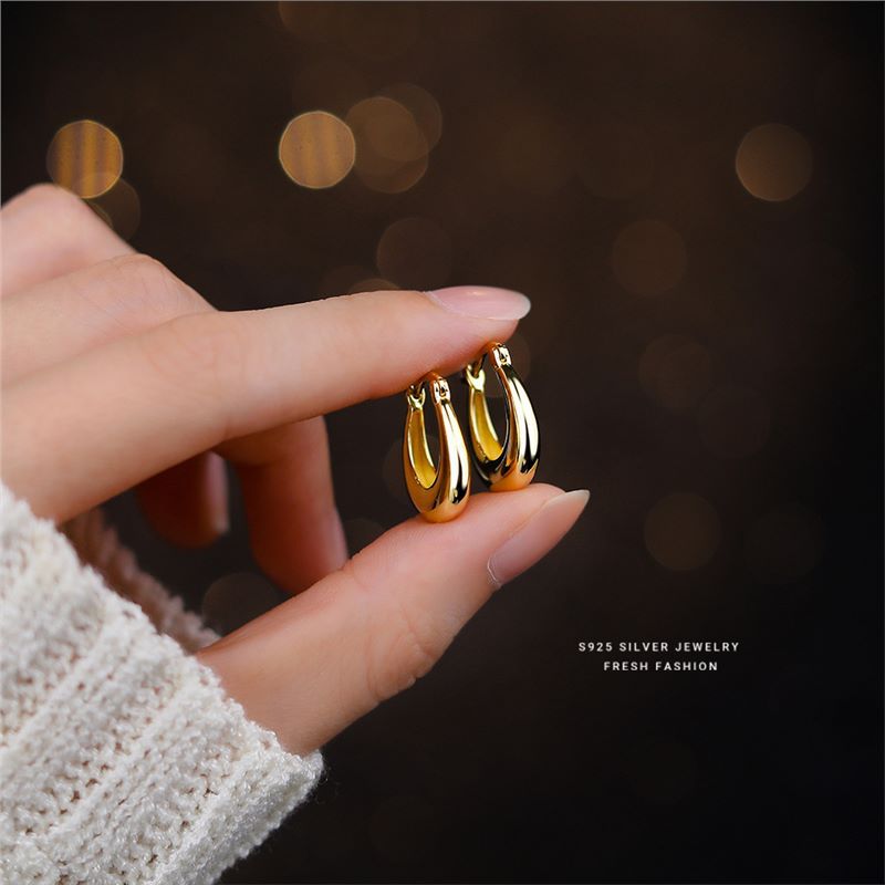 S-geometric minimalist U-shaped plain ring earrings, women's French style, light luxury, high-end feeling, personality,_voghion.com