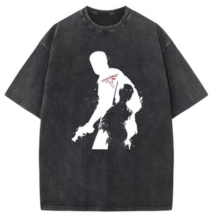 Cross-border 230g washed old T-shirt ovesize retro tide brand European and American pure cotton T men's and women's shoulder loose customization