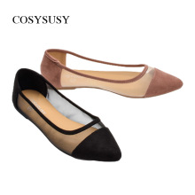 跨境夏季通勤女鞋百搭尖头拼接平底鞋女2025新款日常浅口时尚船鞋