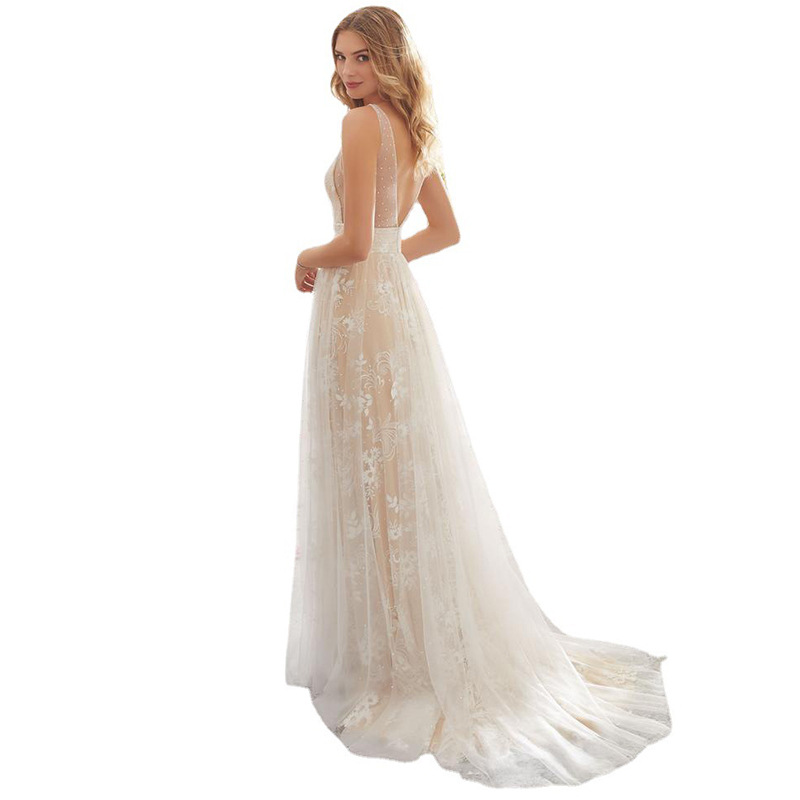 2025 comercio exterior europeo y americano nuevo vestido de novia wish Amazon sexy vestido de novia de encaje sin mangas con cuello en V image 7