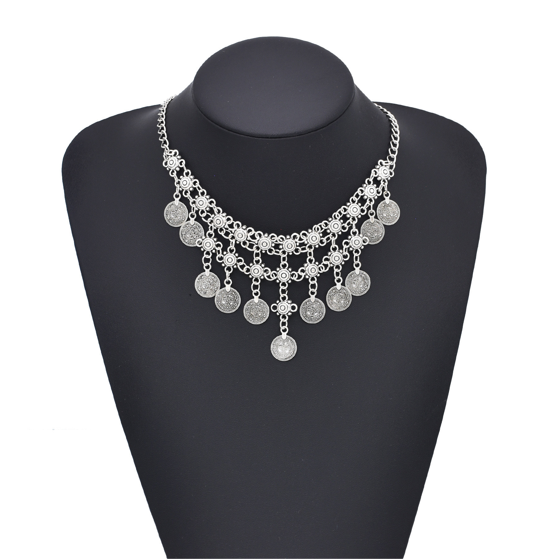 Cross-border hot-selling necklace vintage alloy coin tassel necklace headdress dual-use ethnic style adjustable clavicle chain for women