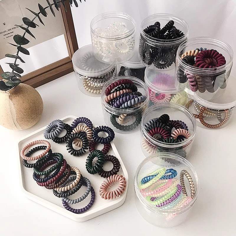 夏日果冻少女简约彩色系电话线发圈韩系碎花电话高弹力线耐用皮筋