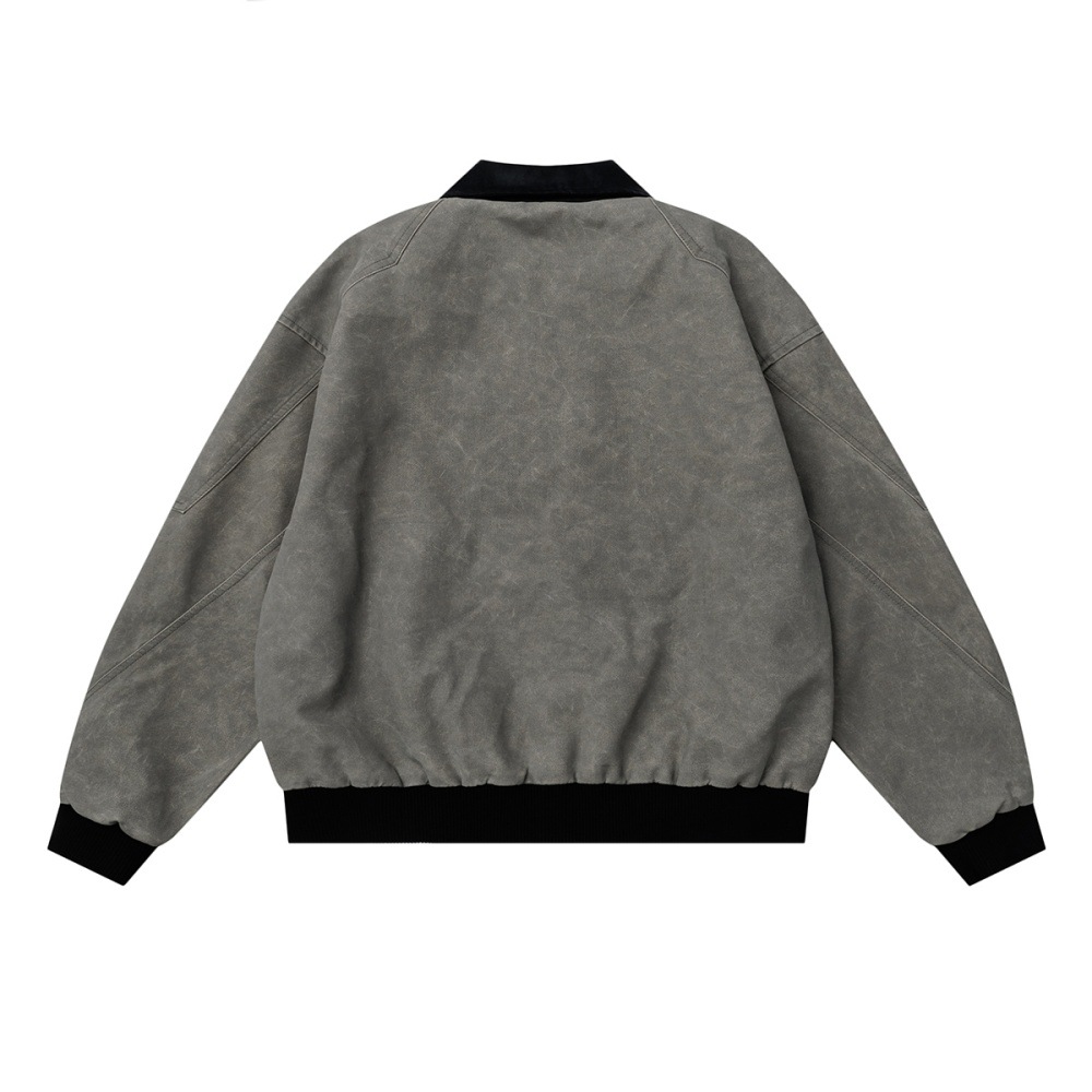 Punk Vintage Canvas Workwear Jacket For Men, Color-Block Turn-Down Collar, Loose Casual Deconstructed Zipper Design,_voghion.com