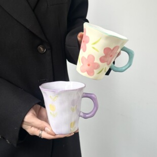 Cross-border Special Mug Hand-painted Flower Ceramic Cup High-value Water Cup Home Office Coffee Breakfast Cup
