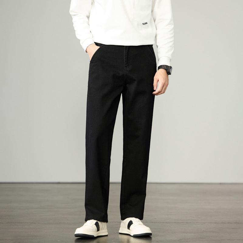 Men's New Spring Jeans, Washed Loose Straight-Leg Casual Pants, Anti-Wrinkle Simple Flat-Cut Commuter Trousers