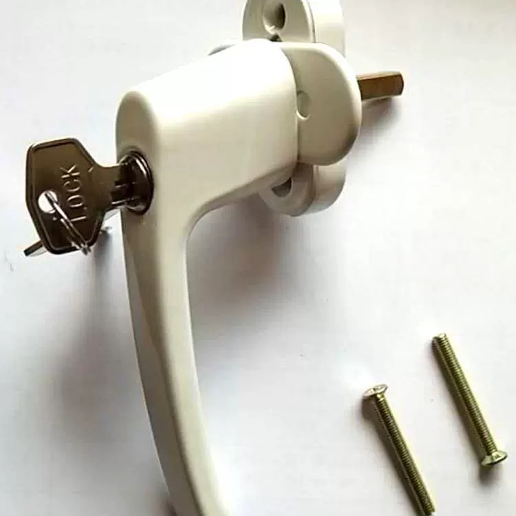 现代简约金属把手 白色内开传动窗执手铝合金配件带钥匙执手