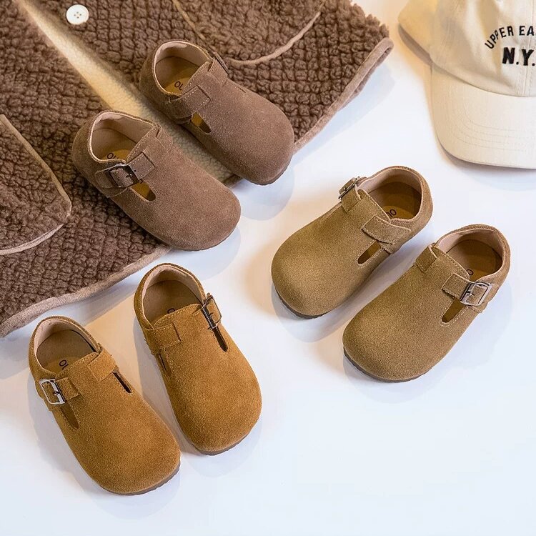 Children's Birkenstock shoes, girls' shoes, 2026 spring and autumn new models, boys' genuine leather baby loafers, single shoes, leather shoes