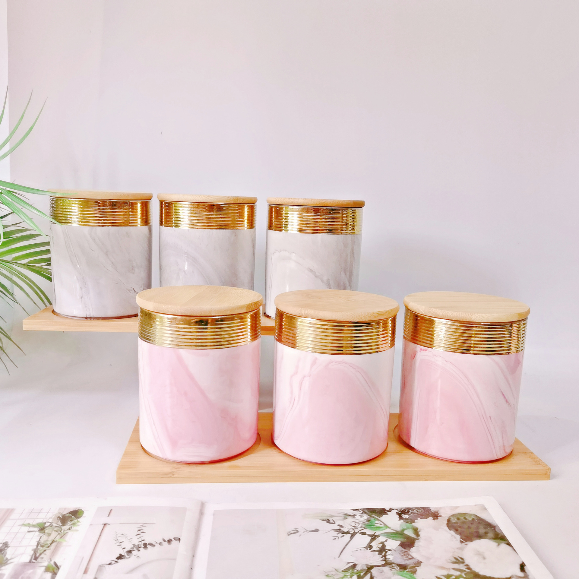 Medio Oriente exportación galvanoplastia sellado tarro cerámica de tres piezas de almacenamiento tarro cocina condimento tarro caramelo tarro café tarro