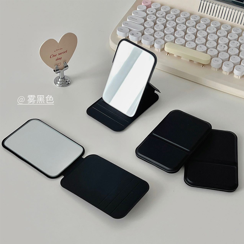 Espejo cosmético de escritorio portátil pequeño espejo color sólido pu cuero portátil plegable escritorio vestidor espejo conveniente espejo