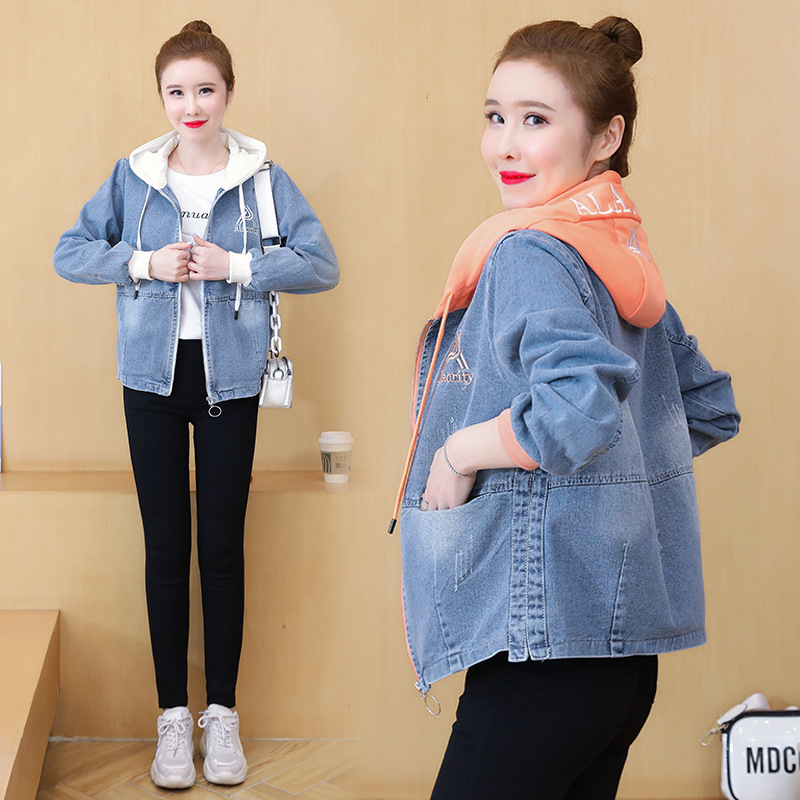 Women's Versatile Petite Early Spring and Autumn 2022 New Korean Style Loose Jacket Hooded Casual Denim Short Coat Women's Versatile Petite Early Spring and Autumn 2022 New Korean Style Loose Jacket Hooded Casual Denim Short Coat