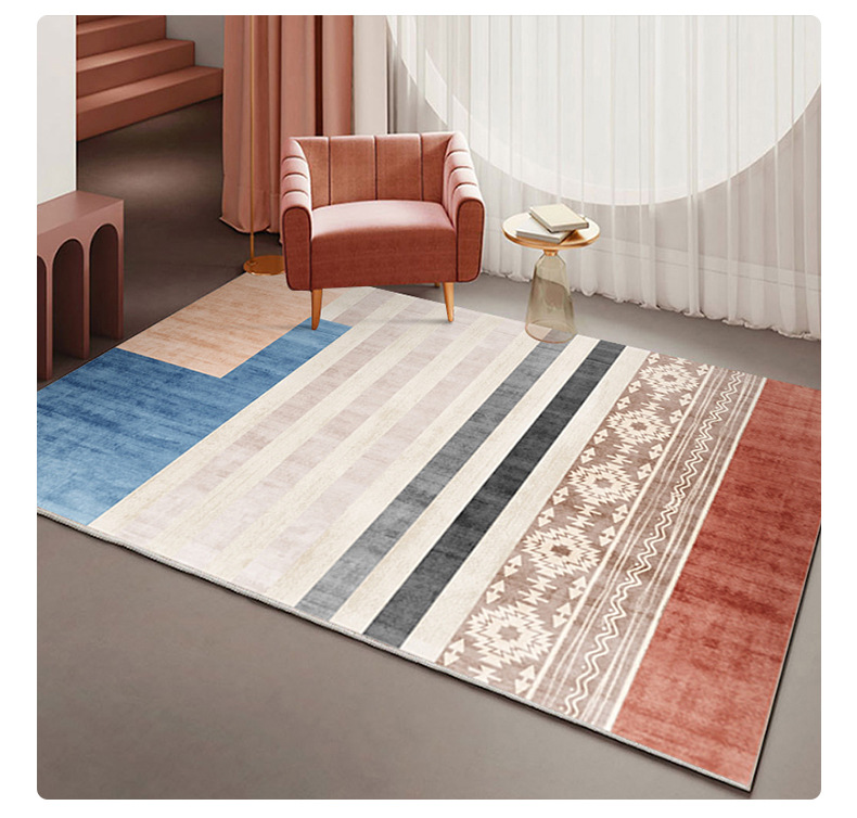 粉色几何地毯,北欧地毯,客厅地毯,卧室满铺地毯,床边毯
