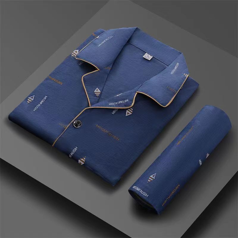 Men's Pajamas Summer Thin Short-sleeved Trousers for Middle-aged and Elderly Plus Size Home Suit Outfit