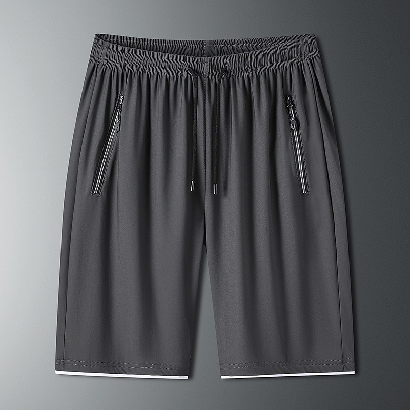 Nuevos pantalones deportivos elásticos de verano, bolsillo con cremallera, pantalones de secado rápido de cinco puntos, pantalones de gimnasio delgados transpirables de hielo image 6