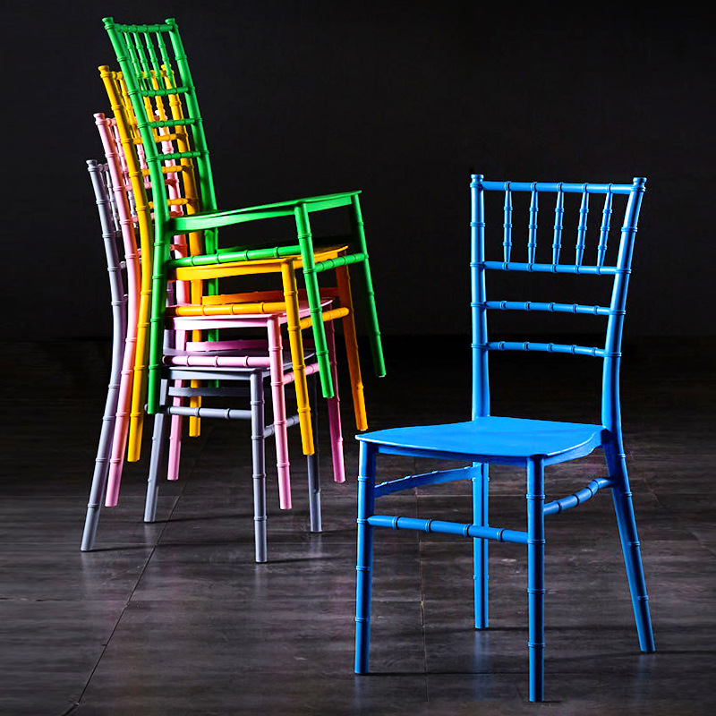 Banquet reception bamboo-section chairs wholesale hotel plastic backrest chairs outdoor lawn banquet chairs wedding restaurant tables and chairs