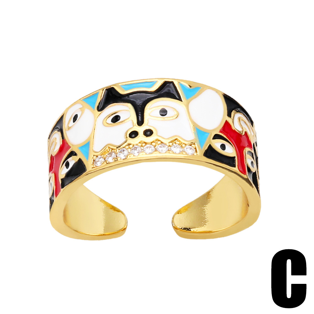 New Dog Pattern Colorful Dripping Oil Copper 18k Gold-plated Adjustable Ring display picture 4