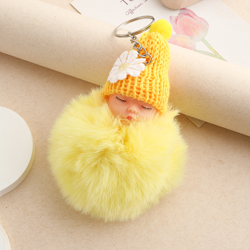 Amor dorado muñeca de sueño imitación de conejo bola de pelo colgante lindas bolsas escolares colgantes para niñas joyas de peluche llaveros