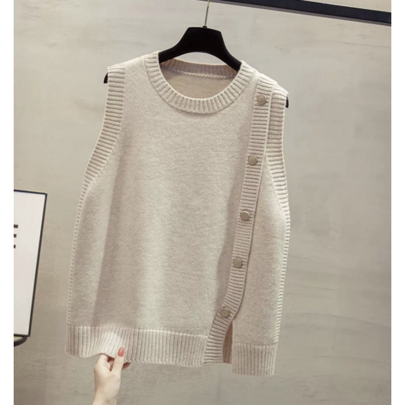 Chaleco de jersey de punto de cuello redondo para mujeres 2024 otoño y invierno nuevo estilo suelto para usar abrazadera de caballo plegada para usar suéter de hombro de moda