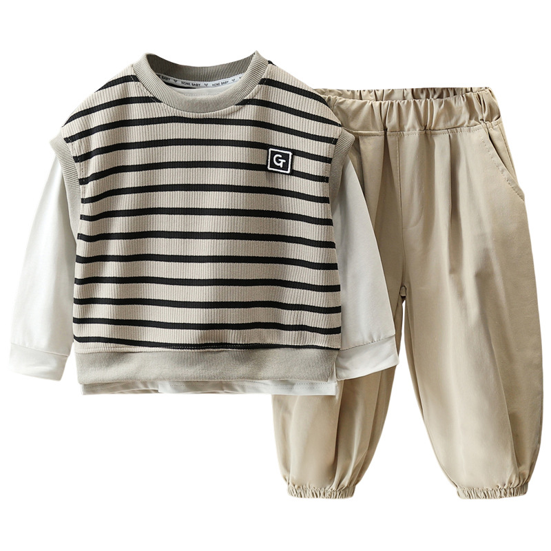 5854 traje de chaleco a rayas para niños 2024 nuevo traje de primavera y otoño estilo occidental bebé casual traje de tres piezas otoño para niños