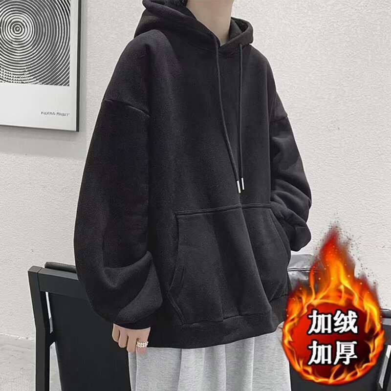秋冬连帽卫衣男潮流帅气宽松加绒情侣上衣简约时尚休闲百搭新外套|undefined