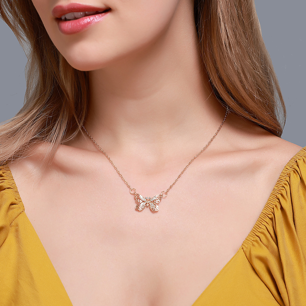 New Style Diamonds Butterfly Pendant Necklace, Popular on the Internet, and niche, Hollow Collar Chain, Fashionable_voghion.com
