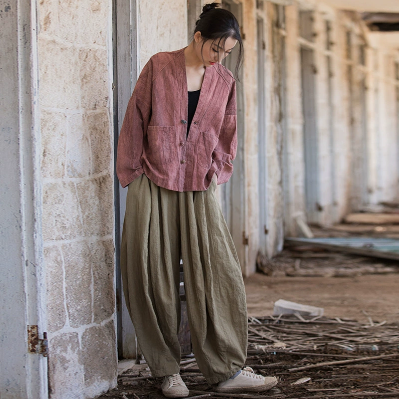 Новинка: Зимний женский кардиган из хлопка и льна, топ из рами с эффектом тай-дай, состаренный, с эффектом песочной стирки, на пуговицах, в стиле ретро, с элементами искусства и дзен