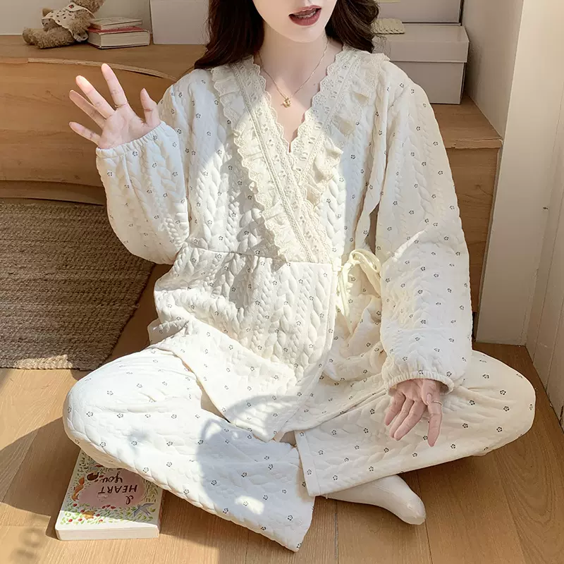 空气棉夹层月子服秋冬季孕妇睡衣产妇产后待产服哺乳喂奶和服套装