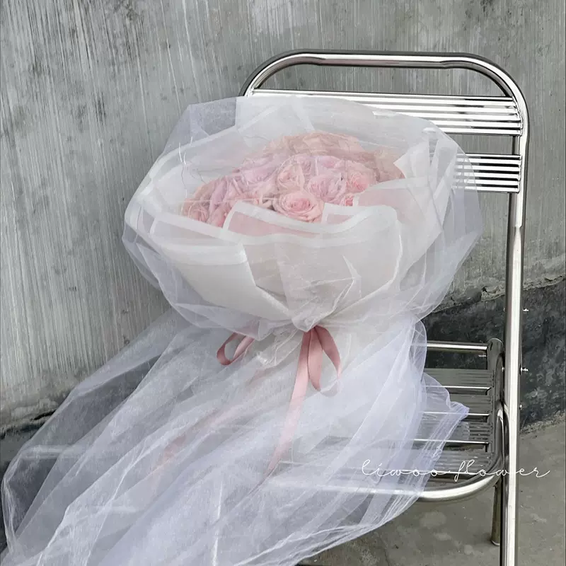 花艺包花纱仙女纱黑色白色粉色长款网纱落地纱拖地纱大花束纱批发
