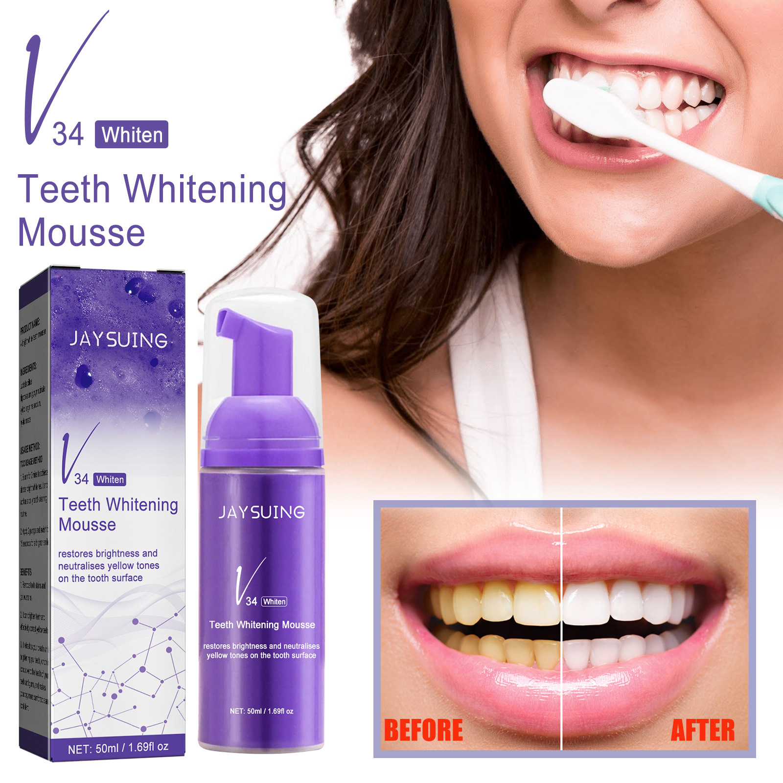 Jaysuing v34 Brightening White Whitening Correction Yellow Tooth Stains Oral Cleaning Toothpaste_voghion.com