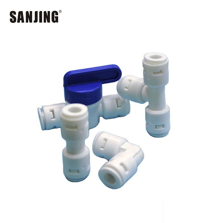 Purificador de agua al por mayor sin tarjeta Conector 3 puntos de conexión rápida válvula de bola tee codo recto 9,5 MM conector de enchufe rápido