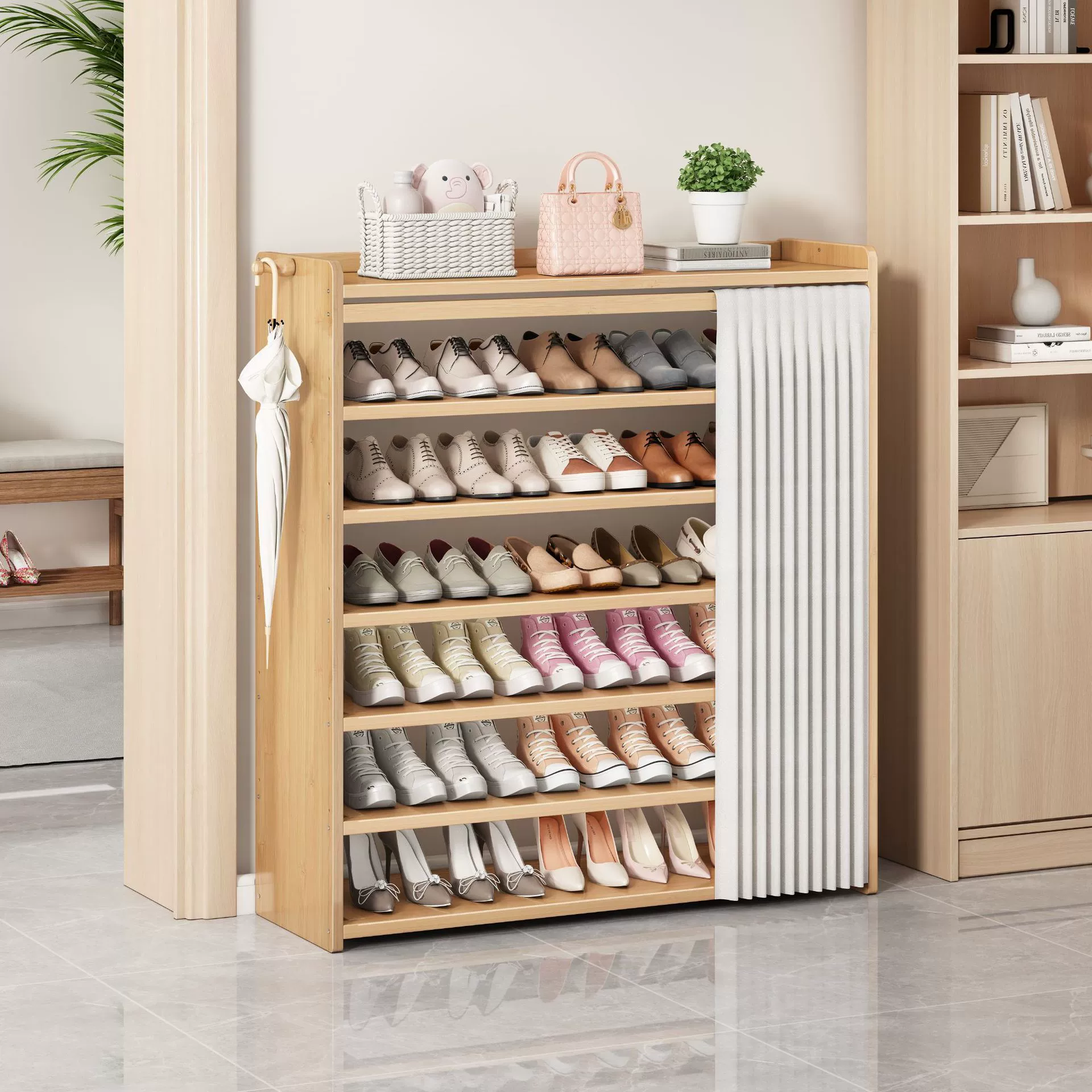 Полка для обуви Простой дверной проем из цельного дерева для дома в помещении Красивый удобный для хранения Пыленепроницаемый Экономичный новый многослойный шкаф для обуви