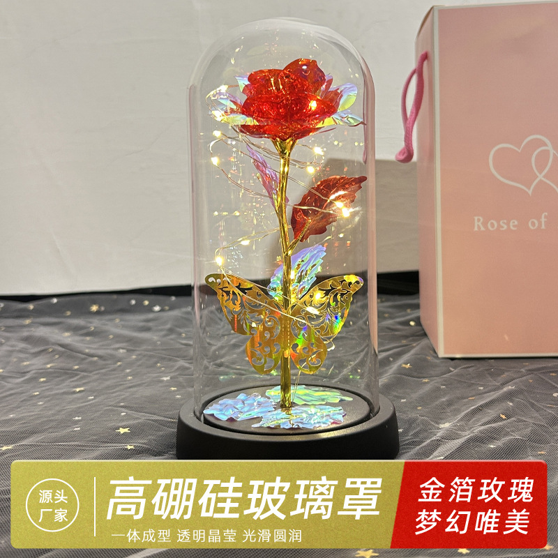 Flores de la vida eterna cubierta de vidrio brillante de oro flores de Navidad regalos de día de San Valentín creativo decoración de luces nocturnas transfronterizas