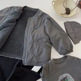 Handsome fashion South Korea children's clothing boys plus velvet coat autumn and winter western style warm winter ruffian handsome children's jacket.