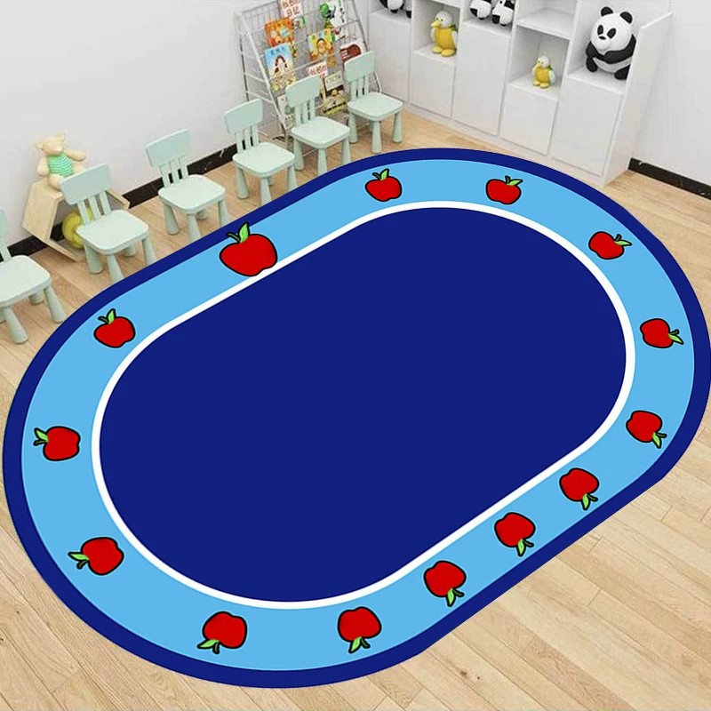 New Oval-Shaped Cartoon Crystal Velvet Carpet, Children's Room Reading Area Foot Mat, Kindergarten Game Mat