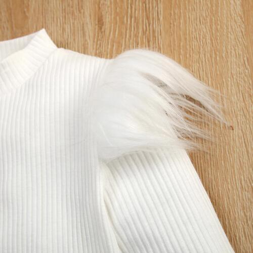 Baoxin Children's Clothing Girls' Knitted Autumn and Winter Furry Long-Sleeved Top + Irregular Brown Skirt + Belt Exclusively for Europe and America