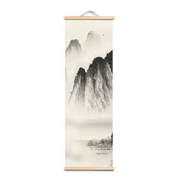卓宇实木挂画 装饰卷轴画实木挂画水墨山水画 家居喷绘装饰画