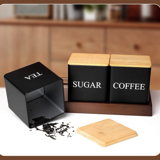 E-commerce special explosive bamboo lid combination 85 small square can container tea coffee set combination tinplate can iron box