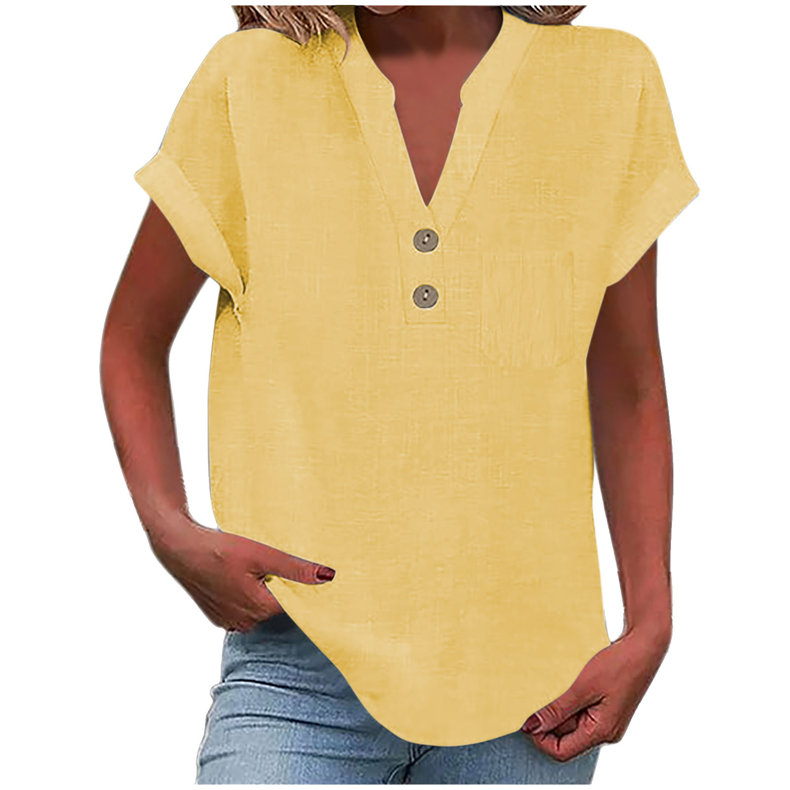2025 European American Summer Solid Color Buttoned Short-sleeve Women's Shirt, Cotton-linen, Washed, Wrinkled,_ecoleips.com