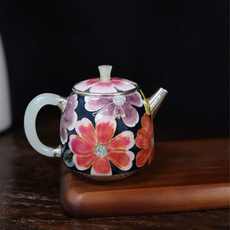 Чайник, чайный набор, ручная работа, серебро пробы 925, объём 999, подсолнух, 7G