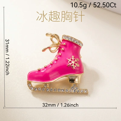 Winter ice skate brooch, enamel and rhinestone snowflake pin, Christmas coat and sweater accessory, a unique gift (Yaxa sancaqları) - rose-red