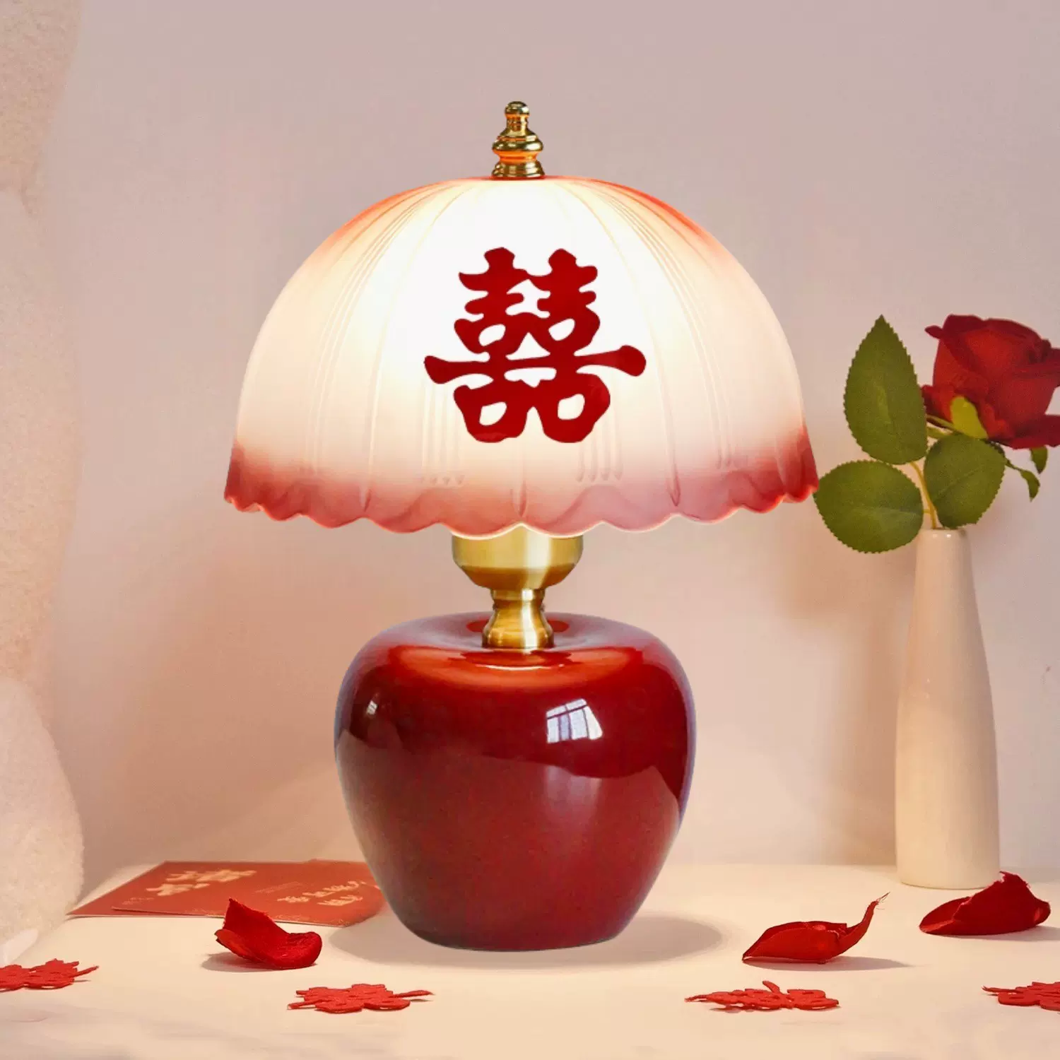 结婚长明灯红色台灯婚房床头灯送新人一对新娘陪嫁灯喜庆新婚礼品