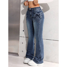 T 33294 Bow stretch flared jeans �����ᵯ�����ȿ�羳��