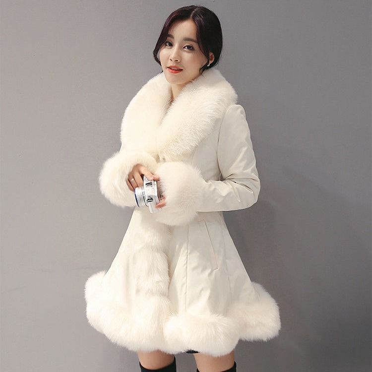 Wholesale foreign trade leather padded down cotton-padded jacket women's imitation fox fur collar long slim imitation fur coat winter Wholesale foreign trade leather padded down cotton-padded jacket women's imitation fox fur collar long slim imitation fur coat winter