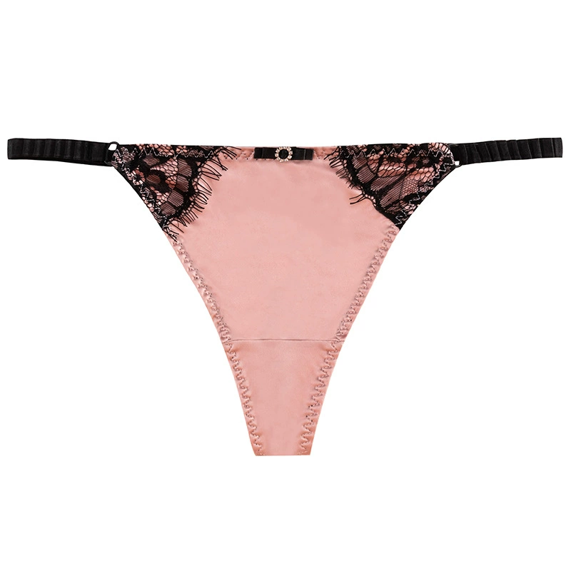 Ледяное шёлковое брифы Lace thong, без следов шва, T-образный стиль с низкой талией, One size