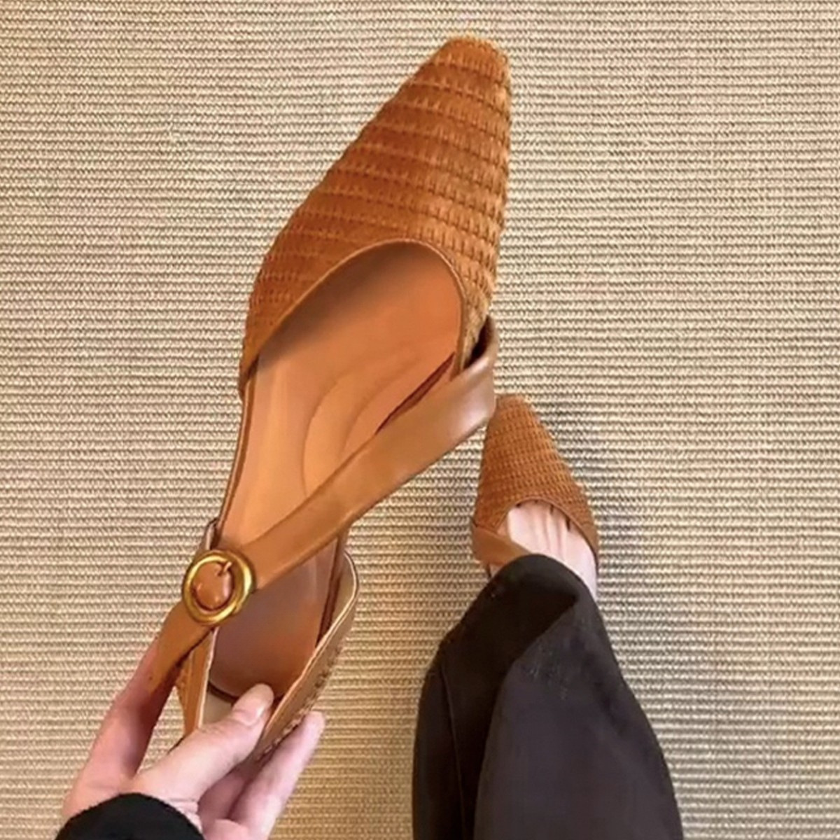 Винтажные плетеные сандалии с толстым каблуком