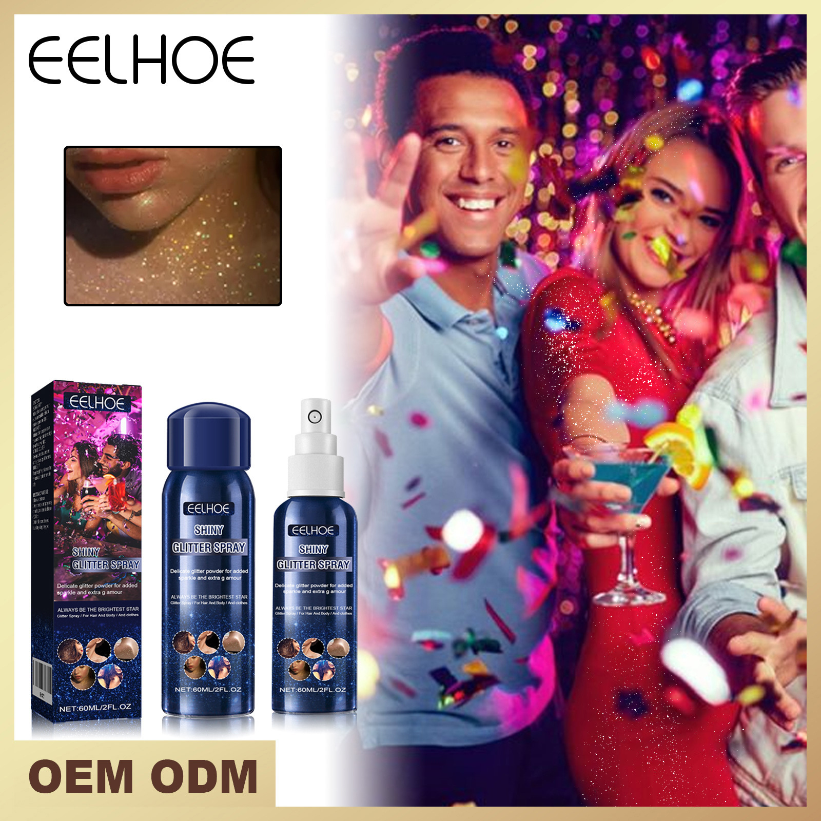 eelhoe nightclub party flash spray Halloween glitter spray nightclub party body Starry Sky flash spray