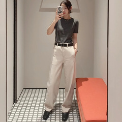 ER棉麻混纺长款水洗直筒牛仔裤女2025年秋季新款通勤百搭休闲裤子