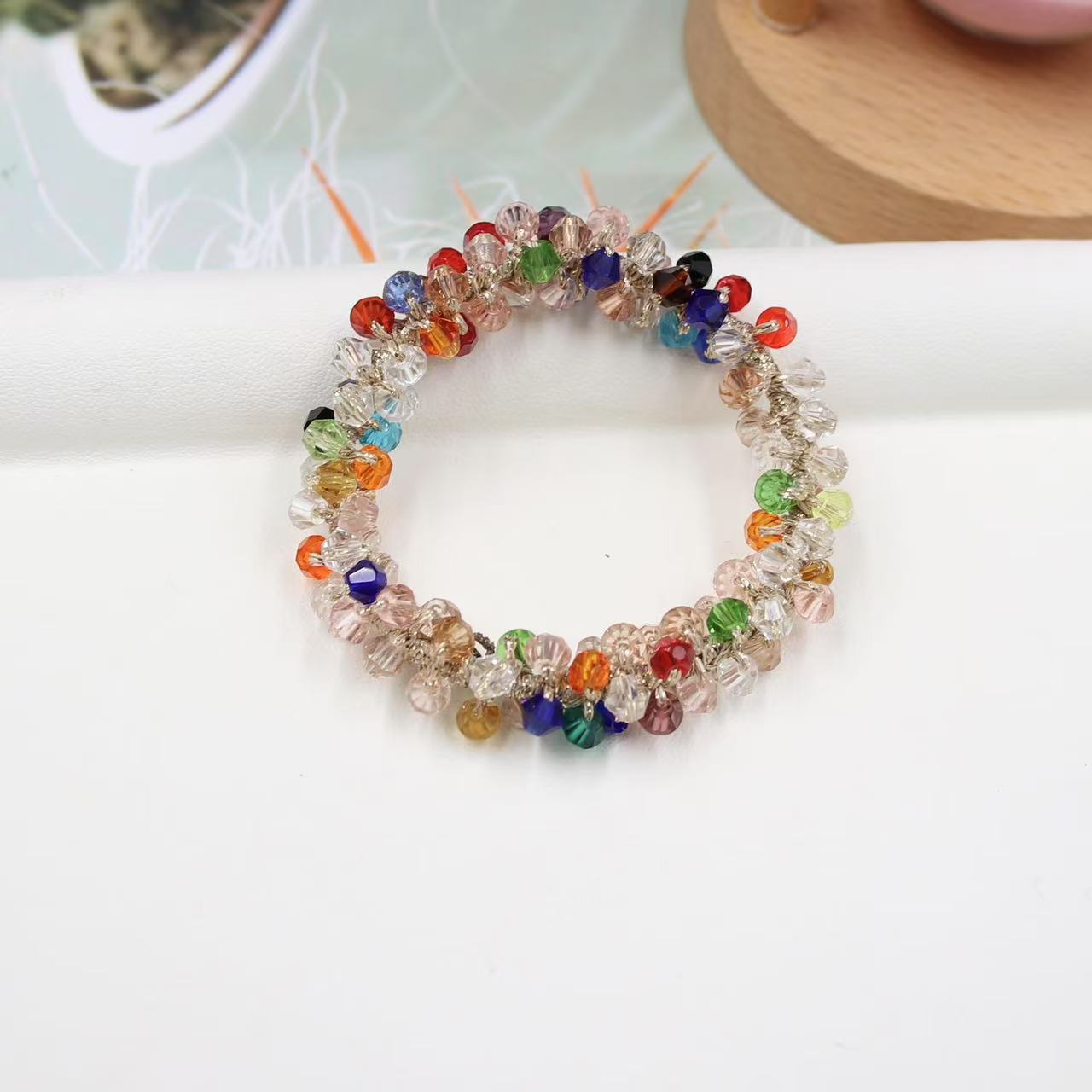 Pulsera con elástico de cristal para el pelo estilo coreano_voghion.com