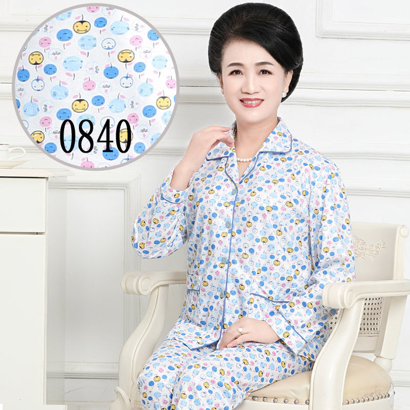 [Plus size] mamá de mediana edad y ancianos pijamas de manga larga de las mujeres de edad avanzada primavera y otoño ropa de hogar traje de Cardigan de verano