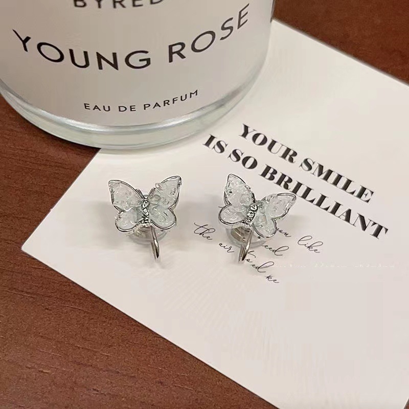 라이트 블루 크리스탈 나비 [귀 클립]